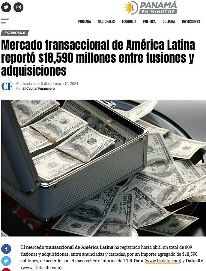 ECONOMA Mercado transaccional de Amrica Latina report $18,590 millones entre fusiones y adquisiciones